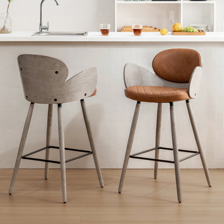 Corrigan Studio® Set of 2 OffWhite Bar Stools with Solid Wood Legs